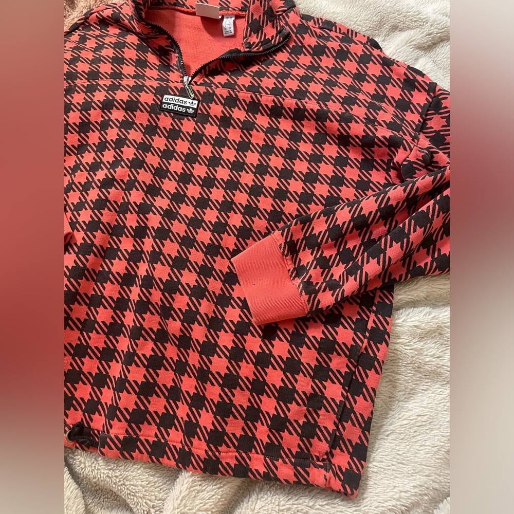 EUC Adidas Quarter Zip Houndstooth Sweatshirt - Picture 3 of 5